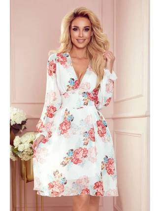 FRANCES - Dámske šifónové šaty s dekoltom as kvetinovým vzorom 388-2