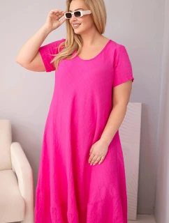 Dámske plus size šaty s krátkymi rukávmi a volánom z ľahkej viskózy vo fuchsiovej farbe