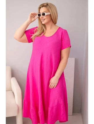 Dámske plus size šaty s krátkymi rukávmi a volánom z ľahkej viskózy vo fuchsiovej farbe Dámske plus size šaty s krátkymi rukávmi a volánom z ľahkej viskózy vo fuchsiovej farbe