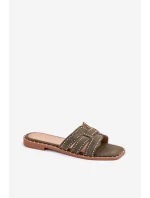 Zdobione Klapki Na Płaskim Obcasie Zielone Anniles