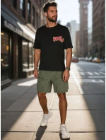 Pánske bavlnené tričko s potlačou čierne FashionStreet RX5645