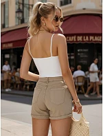 Dámske džínsové šortky v kamelovej farbe FashionStreet SY0553