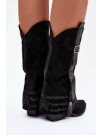 Kozačky Dámské Kovbojky Se Zdobením A Přezkou Černé Camilora