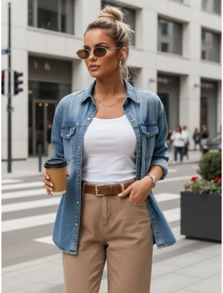 Dámska oversize džínsová košeľa DENIMOVA modrá FashionStreet DY0467 Dámska oversize džínsová košeľa DENIMOVA modrá FashionStreet DY0467