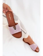 Klapki Damskie Na Płaskim Obcasie Z Ozdobnymi Detalami Fioletowe Saliena