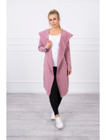 Dlhý kabát s kapucňou tmavo ružový