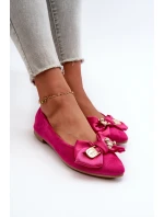 Damskie Eko Zamszowe Baleriny Z Kokardą I Broszką Fuksja Satris