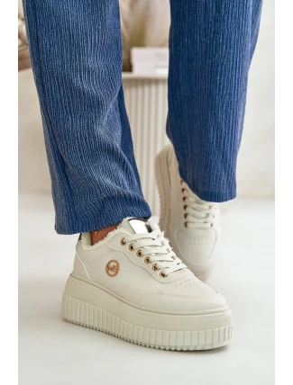 Sneakersy Buty Sportowe Damskie Ocieplane Na Masywnej Podeszwie Beżowe Ardiela