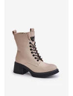 Ocieplane Botki Damskie Ze Skóry Naturalnej Vinceza 66671 Beżowe