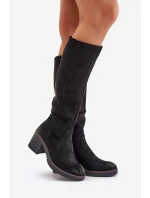 Ocieplane Kozaki Na Słupku Eko Zamszowe Przed Kolano Czarne Leamirael