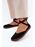 Semišové dámské baleríny Barefoot s mašličkami Zazoo 320 Černé