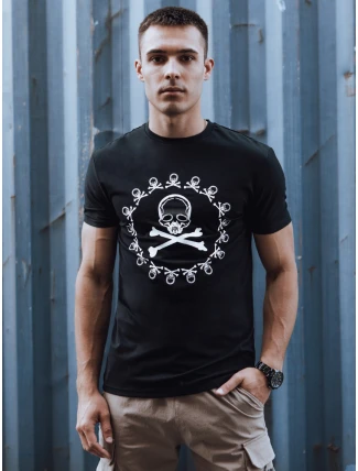 Pánske bavlnené tričko s potlačou čierne FashionStreet RX5580 Pánske bavlnené tričko s potlačou čierne FashionStreet RX5580