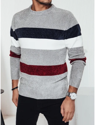 Pánsky pruhovaný sivý sveter FashionStreet WX2241 Pánsky pruhovaný sivý sveter FashionStreet WX2241