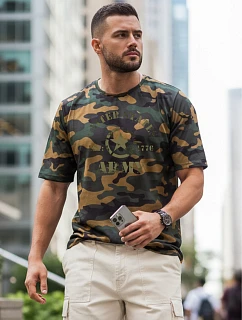 Pánske tričko s potlačou v zelenom maskovacom vzore FashionStreet NX2002R