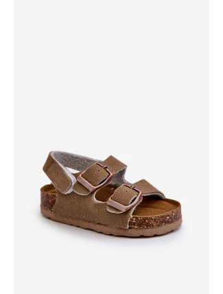 Sandałki Dziecięce Na Korkowej Platformie Zapinane Na Rzep Khaki Rorria