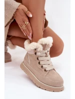Semišové sněhule dámské na platformě s kožíškem Big Star SS274371 béžové
