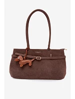 Kabelka z imitace semiše přívěsek jezevčík tmavě béžová Noellea