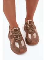 Zamszowe Sneakersy Damskie Ocieplane Na Platformie Big Star OO274A218 HI-POLY SYSTEM Brązowe