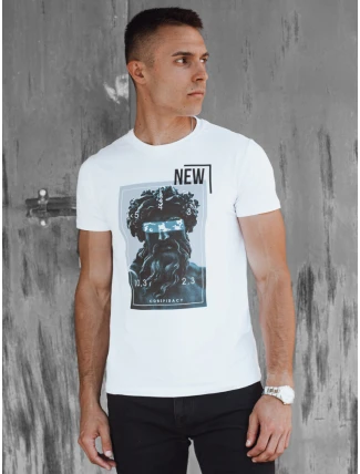 Pánske bavlnené tričko s potlačou biele FashionStreet RX5537 Pánske bavlnené tričko s potlačou biele FashionStreet RX5537