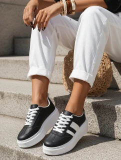 Dámske kožené tenisky na platforme čierne FashionStreet ZY1395