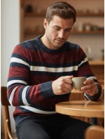 Pánsky pruhovaný červený sveter FashionStreet WX2264