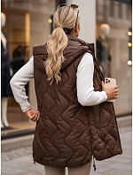 Dlhá dámska prešívaná vesta s kapucňou, hnedá, FashionStreet TY6013