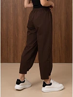 Dámske joggerové nohavice s gumou v páse, čokoládová farba, FashionStreet UY3155 Dámske joggerové nohavice s gumou v páse, čokoládová farba, FashionStreet UY3155