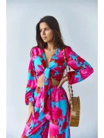 Svetlomodrá súprava - blúzka na zaväzovanie a široké nohavice (8175)