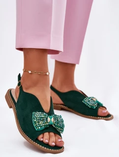 Sandały Damskie Z Kokardą Na Płaskim Obcasie S.Barski KV51-014 Zielone