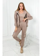 Set 3 v 1 mikina + top + nohavice tmavo béžová Set 3 v 1 mikina + top + nohavice tmavo béžová