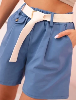 Dámske šortky s vysokým pásom a opaskom denim