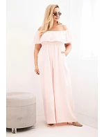 Dámske Plus veľkosť kombinéza s volánom a krátkymi rukávmi Powder Pink