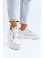 Damskie Skórzane Sneakersy Na Platformie CheBello 4367 Białe