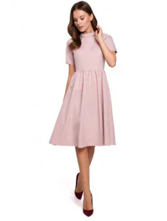 K028 Šaty s vyhrnutým výstrihom - krepové ružové