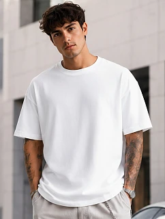 Pánske základné bavlnené oversize biele tričko FashionStreet RX5683