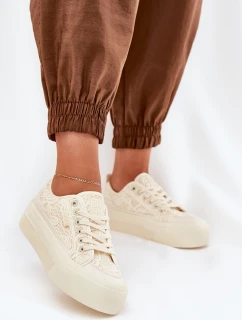 Koronkowe Trampki Damskie Big Star RR274746 Beżowe