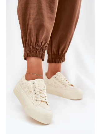 Koronkowe Trampki Damskie Big Star RR274746 Beżowe