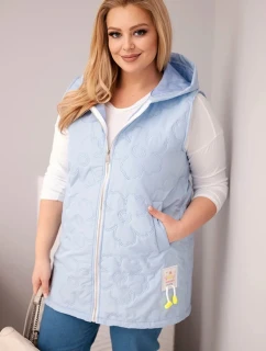 Dámske Plus veľkosť vesta s kapucňou s kvetinovým prešívaním Blue
