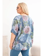 Dámske bavlnené Plus veľkosť blúzka s krátkym rukávom s kvetinovým vzorom Denim Dámske bavlnené Plus veľkosť blúzka s krátkym rukávom s kvetinovým vzorom Denim