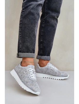 Zamszowe Wzorzyste Buty Sportowe Na Platformie Z Brokatem D&A LR51-635 Srebrne Zamszowe Wzorzyste Buty Sportowe Na Platformie Z Brokatem D&A LR51-635 Srebrne