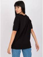 Čierne bavlnené tričko voľného strihu s aplikáciou