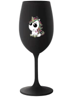DUHOVÝ JEDNOROŽEC - černá sklenice na víno 350 ml
