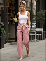 Dámske nohavice s vysokým pásom v ružovej farbe FashionStreet UY2904 Dámske nohavice s vysokým pásom v ružovej farbe FashionStreet UY2904