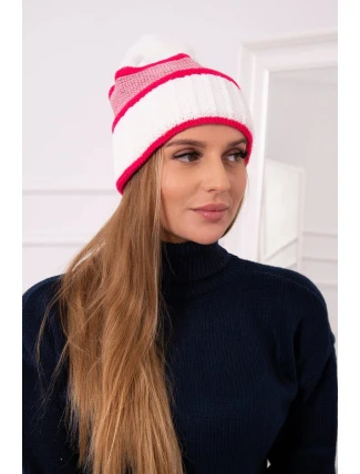 Kinga dámska čiapka K297 biela+ružová neón+tmavo ružová