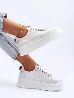 Damskie Skórzane Sneakersy Na Platformie CheBello 4367 Białe