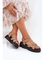 Sandały Damskie Na Platformie Z Eko Skóry Khaki Gevinniser