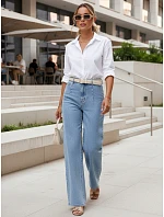 Dámske džínsy s vysokým pásom a širokými nohavicami modré FashionStreet UY2968