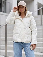 Dámska zimná prešívaná bunda s kapucňou v farbe ecru FashionStreet TY5938