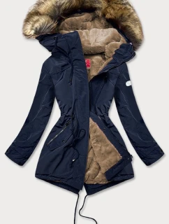 Dámska parka s kožušinovou podšívkou tmavomodrá (m-21207)