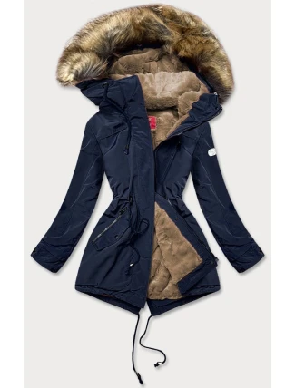 Dámska parka s kožušinovou podšívkou tmavomodrá (m-21207)
